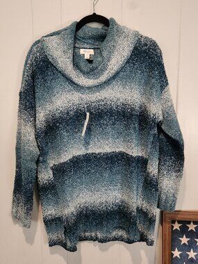 Style & Co Women's Blue Stripe Cowlneck Sweater PXL